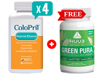 BUY 4 BOTTLES OF COLOPRIL <br>+ GREEN PURA FREE